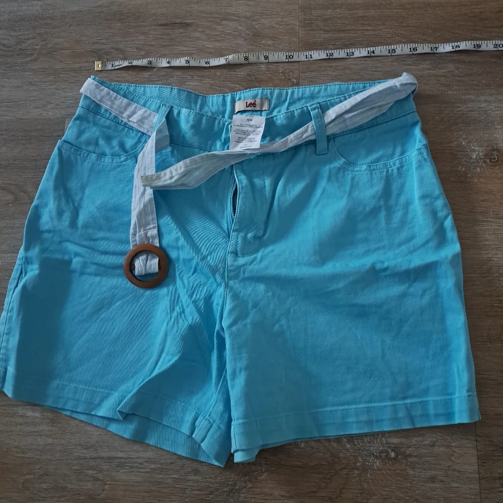 Vintage Lee Short Royal Blue Cotton Spandex Matching Fabric Belt Women Size 12